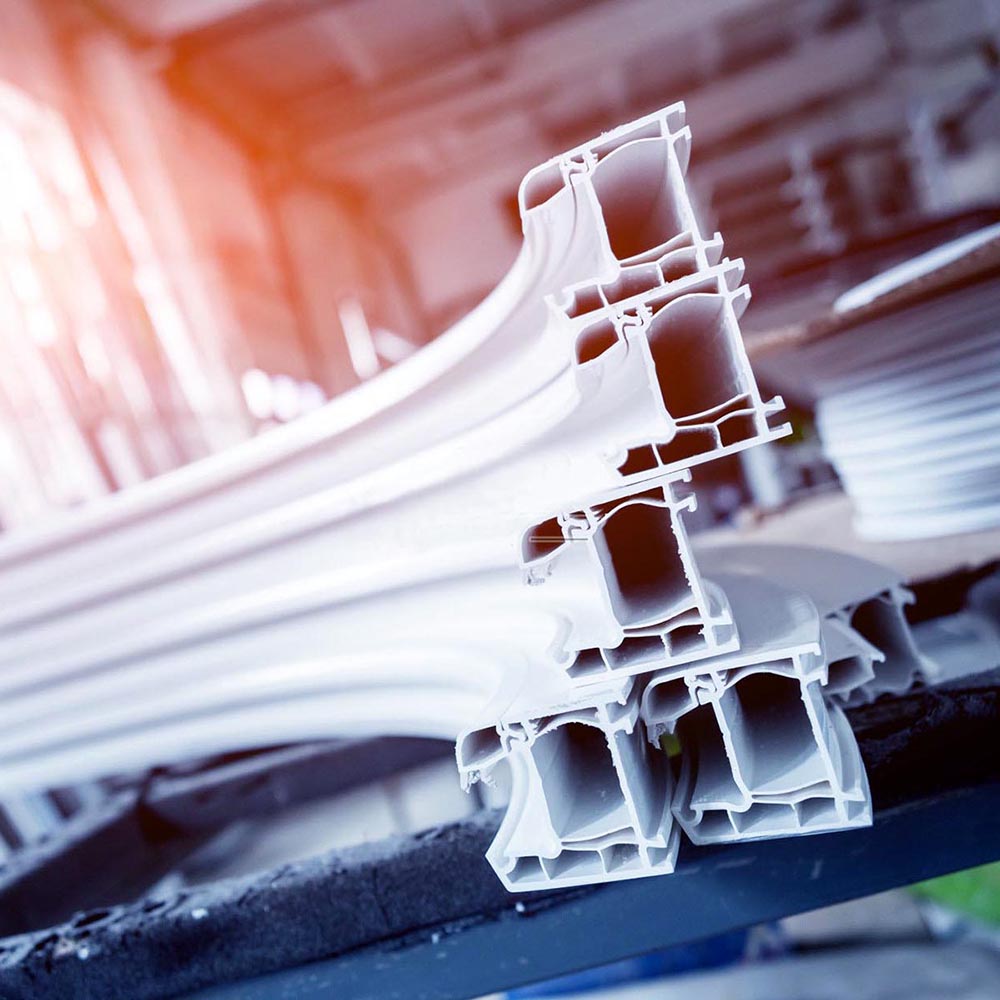 PVC window profile cut. Colored background. Details